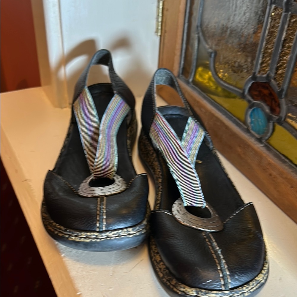 Rieker Black Flats with Multicolor Straps